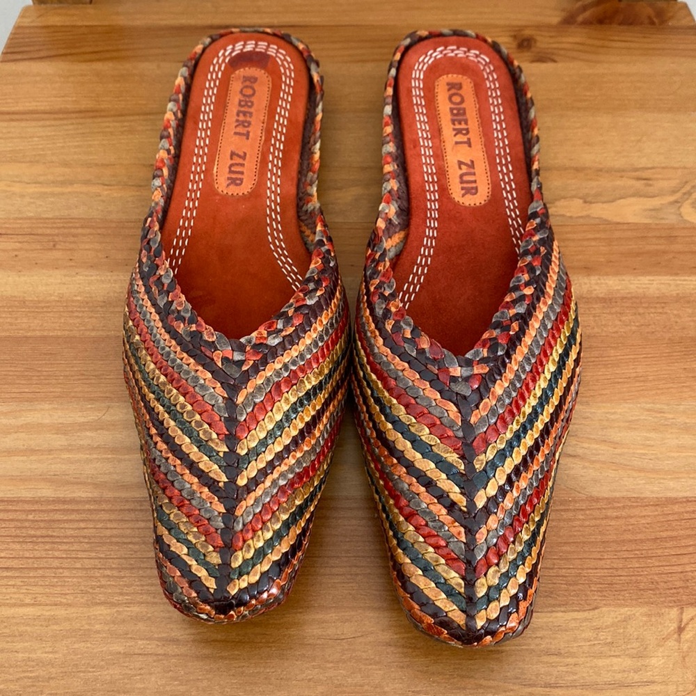 Robert Zur Woven Leather Mule Flats Sz 7